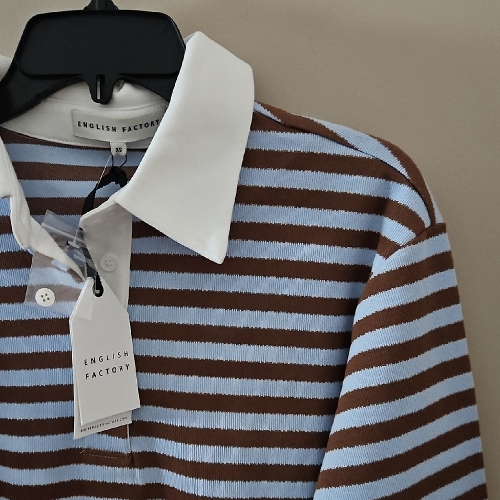 NEW! ENGLISH FACTORY Anthropologie Long Sleeve Striped Rugby Polo Shirt XS. - Picture 6 of 9